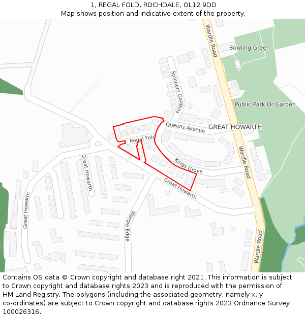 1, REGAL FOLD, ROCHDALE, OL12 9DD: Location map and indicative extent of plot