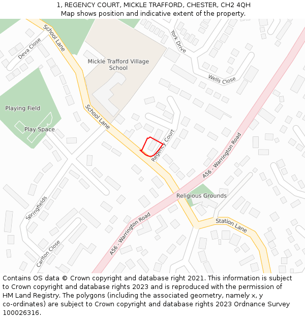 1, REGENCY COURT, MICKLE TRAFFORD, CHESTER, CH2 4QH: Location map and indicative extent of plot