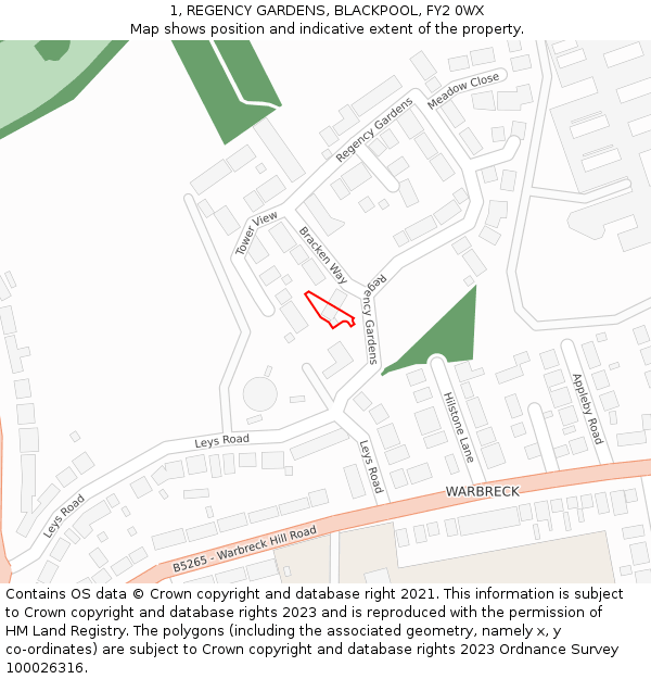 1, REGENCY GARDENS, BLACKPOOL, FY2 0WX: Location map and indicative extent of plot