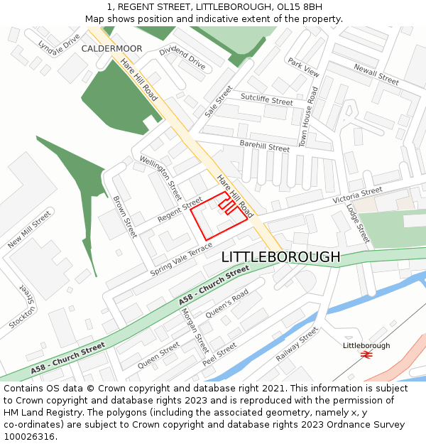 1, REGENT STREET, LITTLEBOROUGH, OL15 8BH: Location map and indicative extent of plot