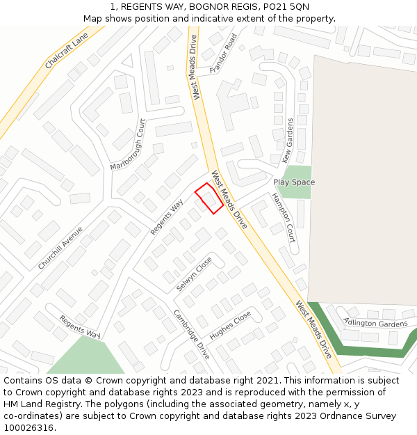 1, REGENTS WAY, BOGNOR REGIS, PO21 5QN: Location map and indicative extent of plot