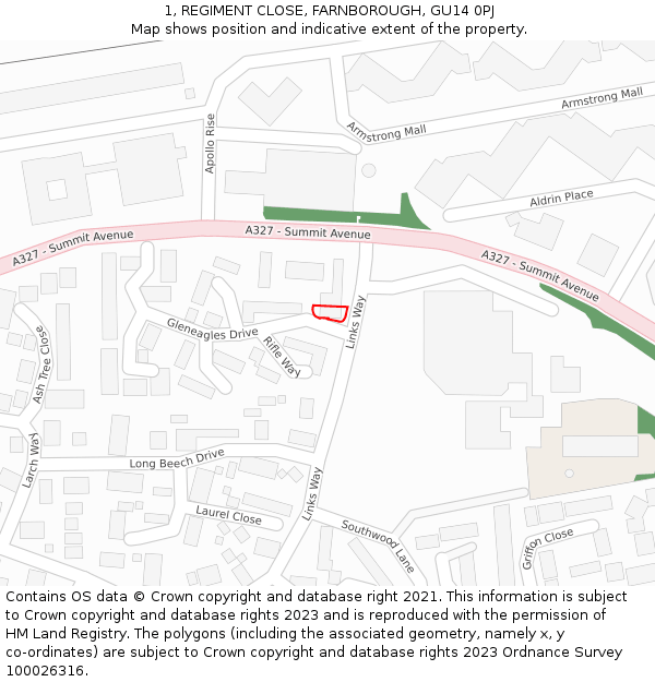 1, REGIMENT CLOSE, FARNBOROUGH, GU14 0PJ: Location map and indicative extent of plot