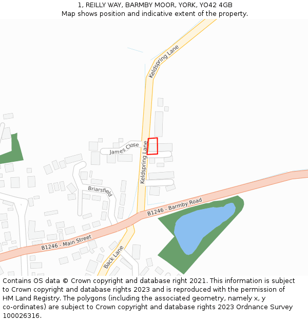 1, REILLY WAY, BARMBY MOOR, YORK, YO42 4GB: Location map and indicative extent of plot