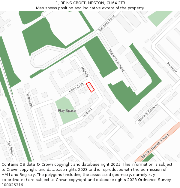 1, REINS CROFT, NESTON, CH64 3TR: Location map and indicative extent of plot