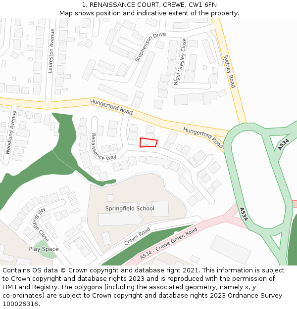 1, RENAISSANCE COURT, CREWE, CW1 6FN: Location map and indicative extent of plot