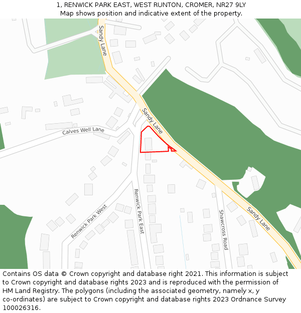 1, RENWICK PARK EAST, WEST RUNTON, CROMER, NR27 9LY: Location map and indicative extent of plot