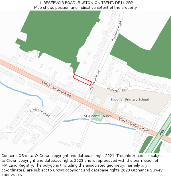 1, RESERVOIR ROAD, BURTON-ON-TRENT, DE14 2BP: Location map and indicative extent of plot
