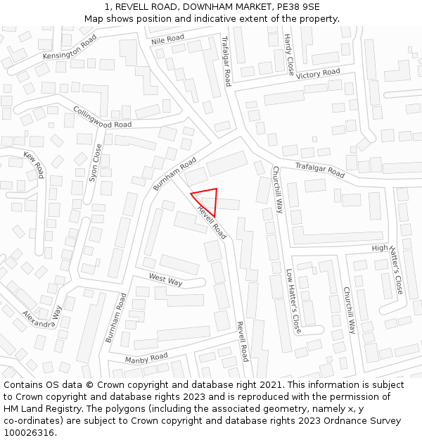 1, REVELL ROAD, DOWNHAM MARKET, PE38 9SE: Location map and indicative extent of plot