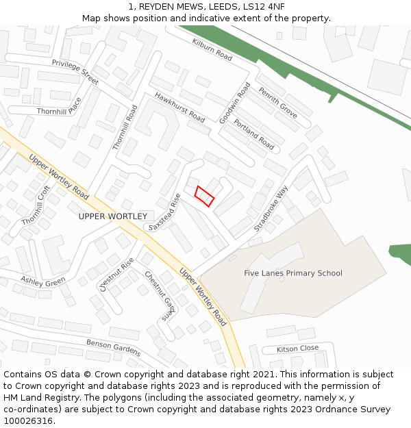 1, REYDEN MEWS, LEEDS, LS12 4NF: Location map and indicative extent of plot