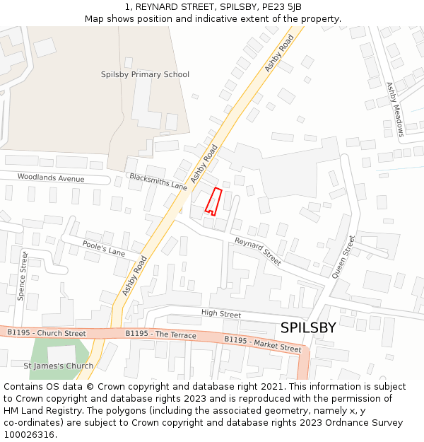 1, REYNARD STREET, SPILSBY, PE23 5JB: Location map and indicative extent of plot