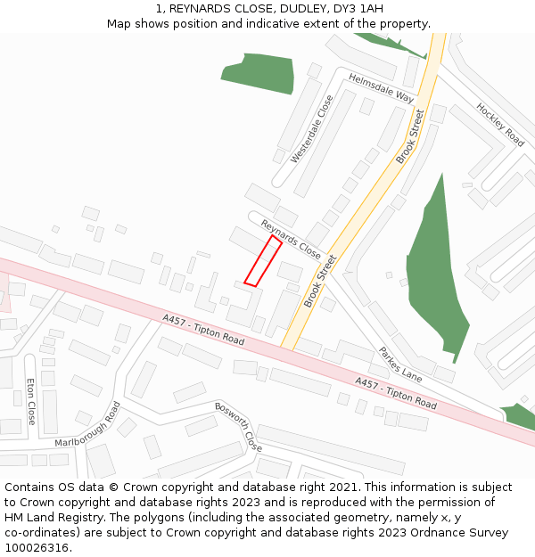 1, REYNARDS CLOSE, DUDLEY, DY3 1AH: Location map and indicative extent of plot
