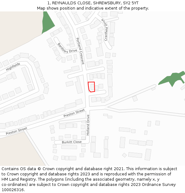 1, REYNAULDS CLOSE, SHREWSBURY, SY2 5YT: Location map and indicative extent of plot