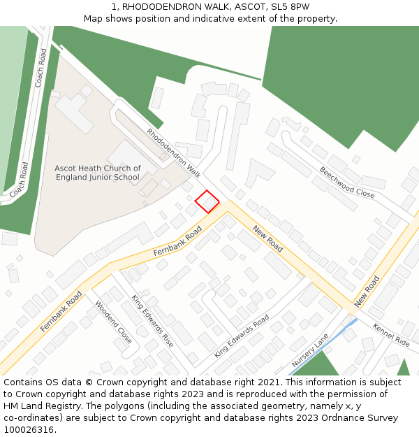 1, RHODODENDRON WALK, ASCOT, SL5 8PW: Location map and indicative extent of plot