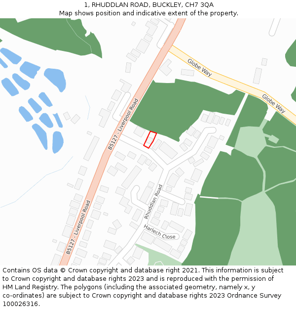 1, RHUDDLAN ROAD, BUCKLEY, CH7 3QA: Location map and indicative extent of plot