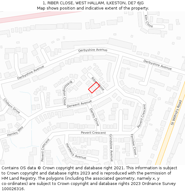 1, RIBER CLOSE, WEST HALLAM, ILKESTON, DE7 6JG: Location map and indicative extent of plot