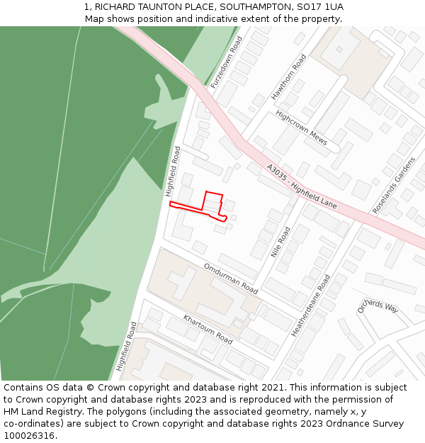 1, RICHARD TAUNTON PLACE, SOUTHAMPTON, SO17 1UA: Location map and indicative extent of plot