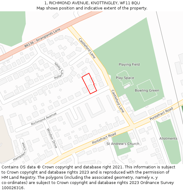 1, RICHMOND AVENUE, KNOTTINGLEY, WF11 8QU: Location map and indicative extent of plot