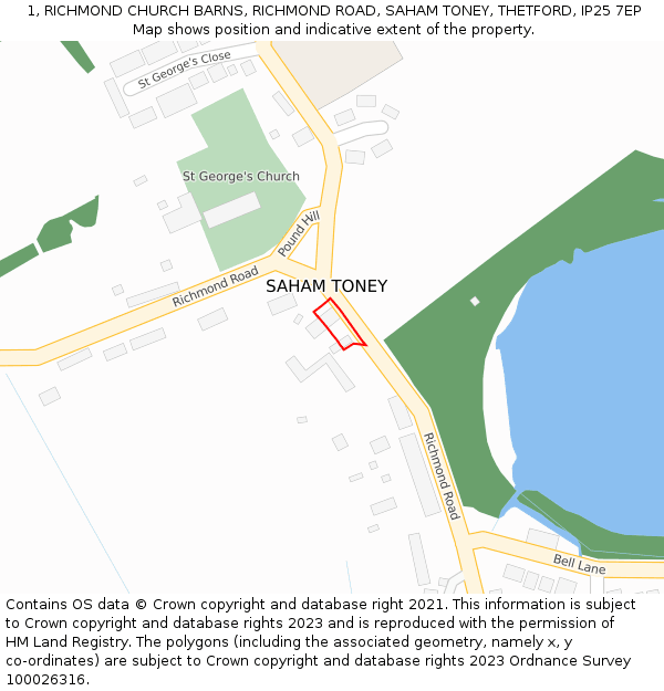 1, RICHMOND CHURCH BARNS, RICHMOND ROAD, SAHAM TONEY, THETFORD, IP25 7EP: Location map and indicative extent of plot