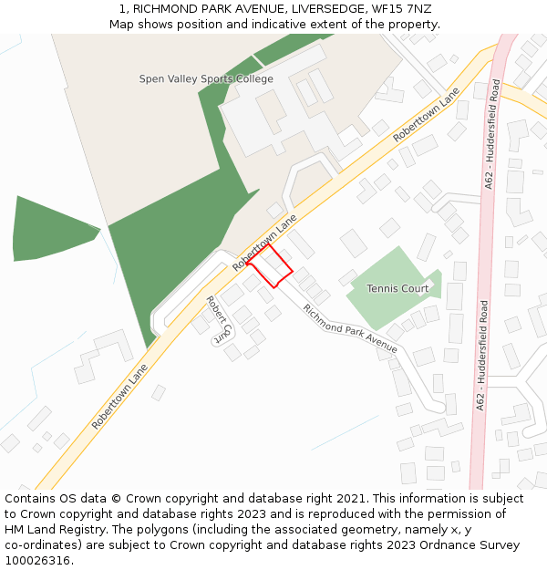 1, RICHMOND PARK AVENUE, LIVERSEDGE, WF15 7NZ: Location map and indicative extent of plot