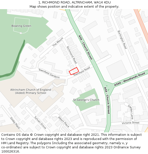1, RICHMOND ROAD, ALTRINCHAM, WA14 4DU: Location map and indicative extent of plot