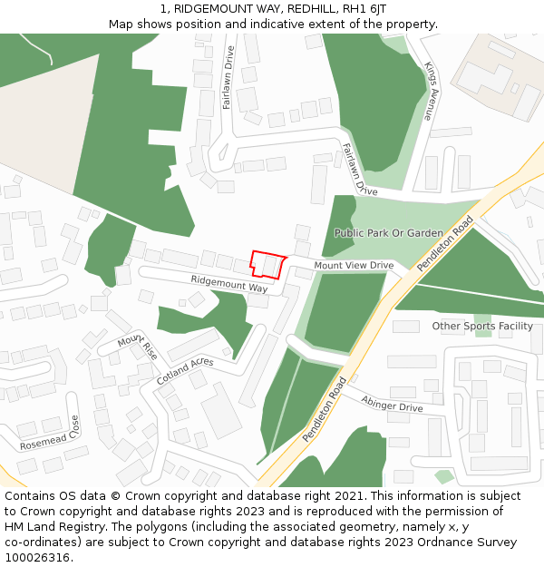 1, RIDGEMOUNT WAY, REDHILL, RH1 6JT: Location map and indicative extent of plot