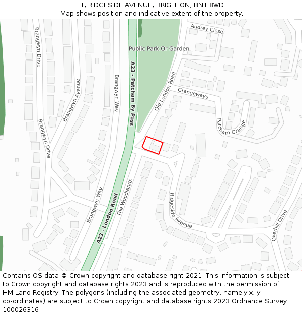 1, RIDGESIDE AVENUE, BRIGHTON, BN1 8WD: Location map and indicative extent of plot