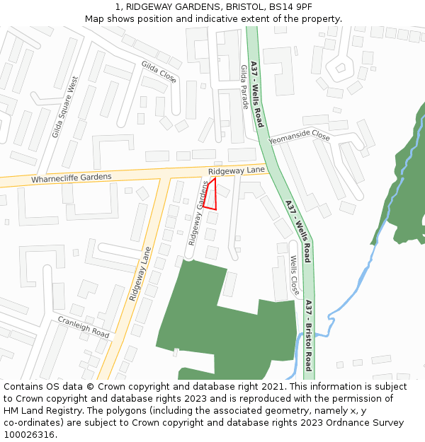 1, RIDGEWAY GARDENS, BRISTOL, BS14 9PF: Location map and indicative extent of plot