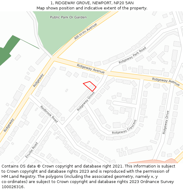 1, RIDGEWAY GROVE, NEWPORT, NP20 5AN: Location map and indicative extent of plot