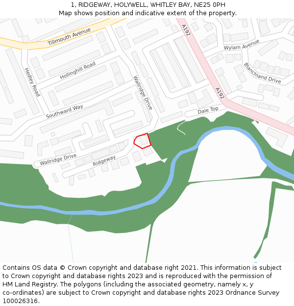1, RIDGEWAY, HOLYWELL, WHITLEY BAY, NE25 0PH: Location map and indicative extent of plot