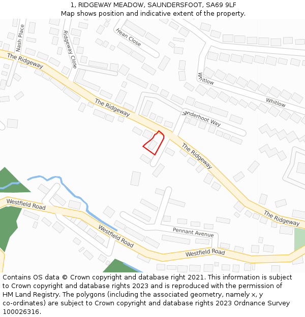 1, RIDGEWAY MEADOW, SAUNDERSFOOT, SA69 9LF: Location map and indicative extent of plot