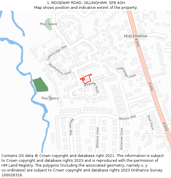 1, RIDGEWAY ROAD, GILLINGHAM, SP8 4GH: Location map and indicative extent of plot