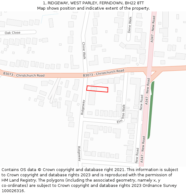 1, RIDGEWAY, WEST PARLEY, FERNDOWN, BH22 8TT: Location map and indicative extent of plot