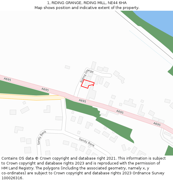 1, RIDING GRANGE, RIDING MILL, NE44 6HA: Location map and indicative extent of plot