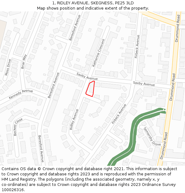 1, RIDLEY AVENUE, SKEGNESS, PE25 3LD: Location map and indicative extent of plot