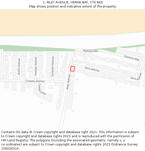 1, RILEY AVENUE, HERNE BAY, CT6 8AS: Location map and indicative extent of plot