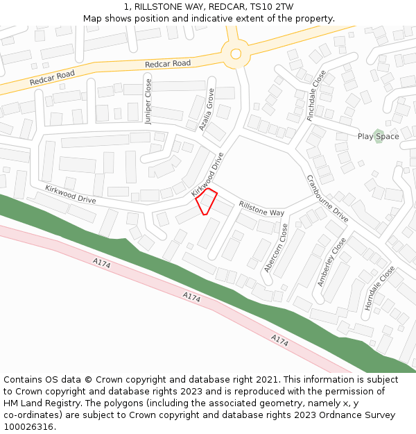 1, RILLSTONE WAY, REDCAR, TS10 2TW: Location map and indicative extent of plot