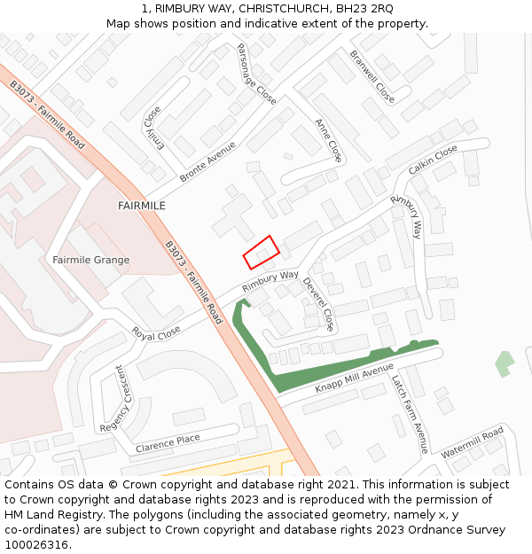 1, RIMBURY WAY, CHRISTCHURCH, BH23 2RQ: Location map and indicative extent of plot