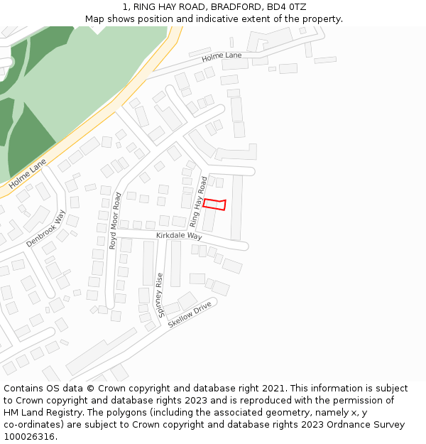1, RING HAY ROAD, BRADFORD, BD4 0TZ: Location map and indicative extent of plot