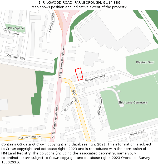 1, RINGWOOD ROAD, FARNBOROUGH, GU14 8BG: Location map and indicative extent of plot