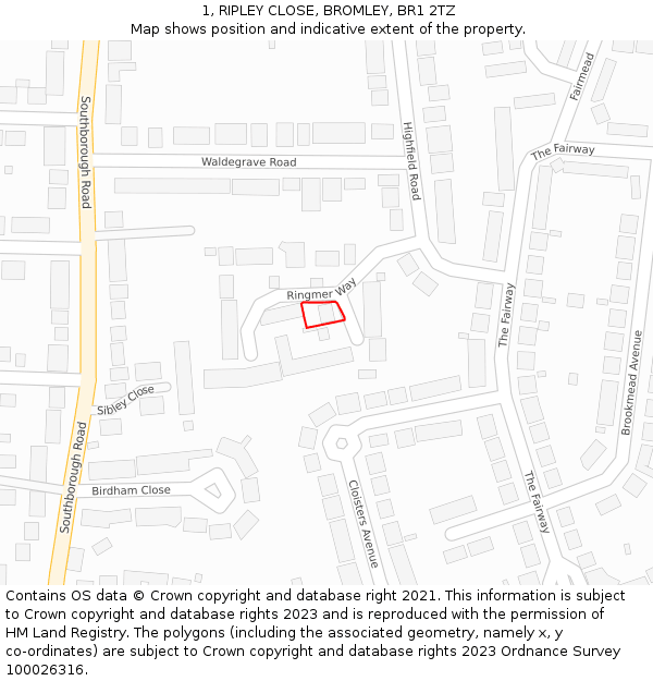 1, RIPLEY CLOSE, BROMLEY, BR1 2TZ: Location map and indicative extent of plot
