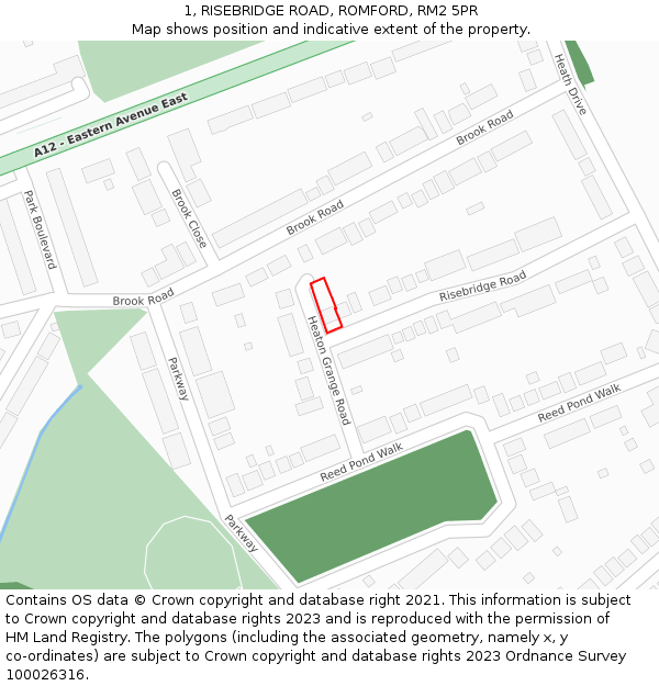 1, RISEBRIDGE ROAD, ROMFORD, RM2 5PR: Location map and indicative extent of plot