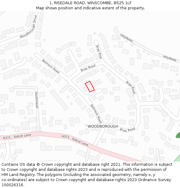 1, RISEDALE ROAD, WINSCOMBE, BS25 1LF: Location map and indicative extent of plot