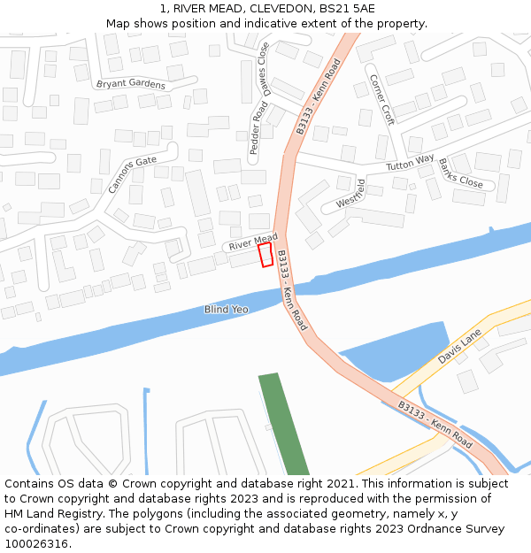 1, RIVER MEAD, CLEVEDON, BS21 5AE: Location map and indicative extent of plot