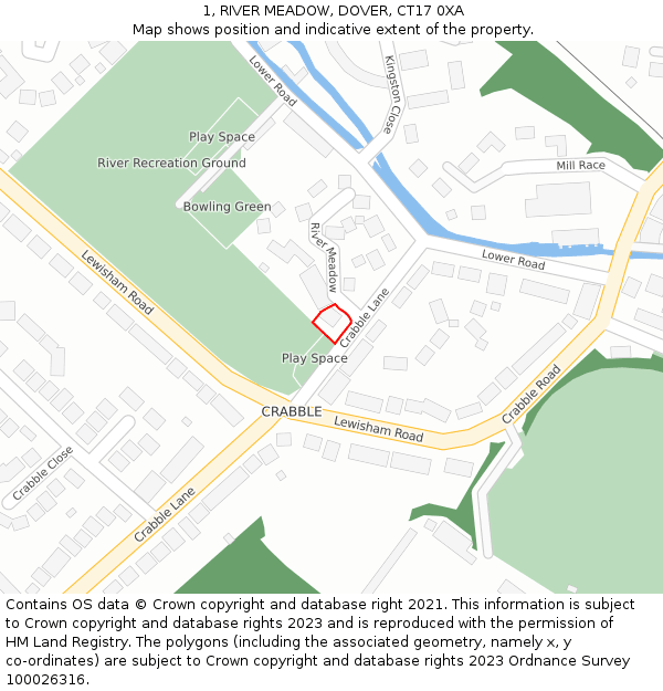 1, RIVER MEADOW, DOVER, CT17 0XA: Location map and indicative extent of plot