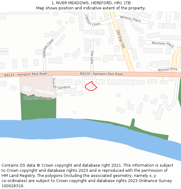 1, RIVER MEADOWS, HEREFORD, HR1 1TB: Location map and indicative extent of plot