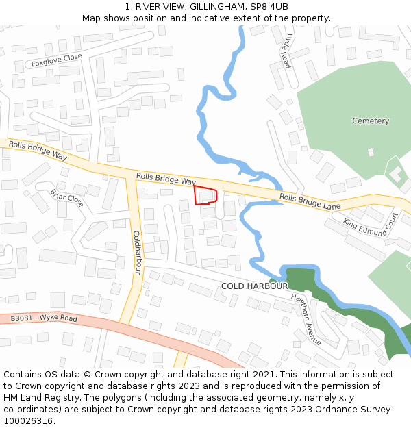 1, RIVER VIEW, GILLINGHAM, SP8 4UB: Location map and indicative extent of plot