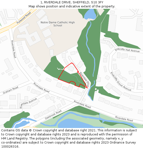 1, RIVERDALE DRIVE, SHEFFIELD, S10 3FY: Location map and indicative extent of plot