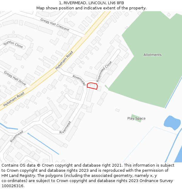 1, RIVERMEAD, LINCOLN, LN6 8FB: Location map and indicative extent of plot