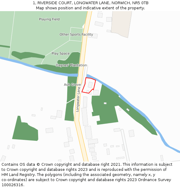 1, RIVERSIDE COURT, LONGWATER LANE, NORWICH, NR5 0TB: Location map and indicative extent of plot