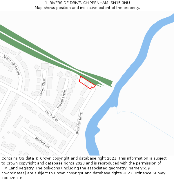 1, RIVERSIDE DRIVE, CHIPPENHAM, SN15 3NU: Location map and indicative extent of plot